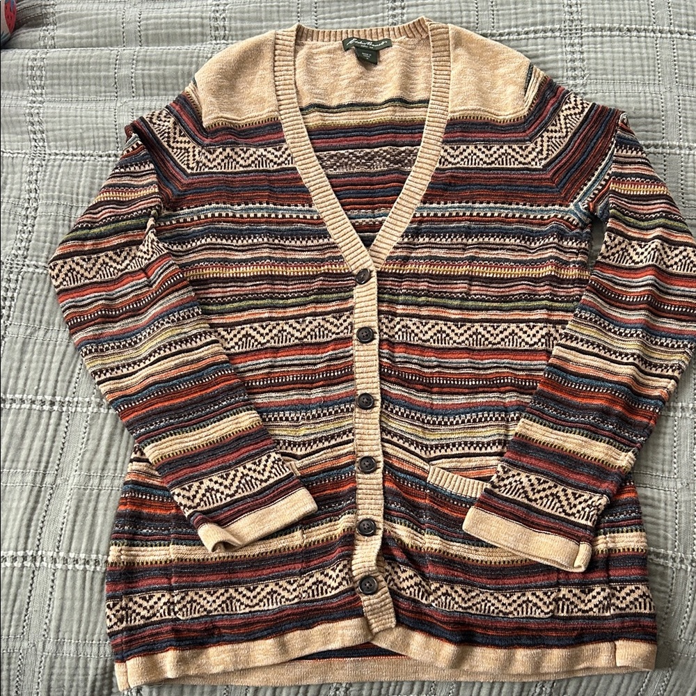 Eddie Bauer Multicolor Striped Cardigan Sweater